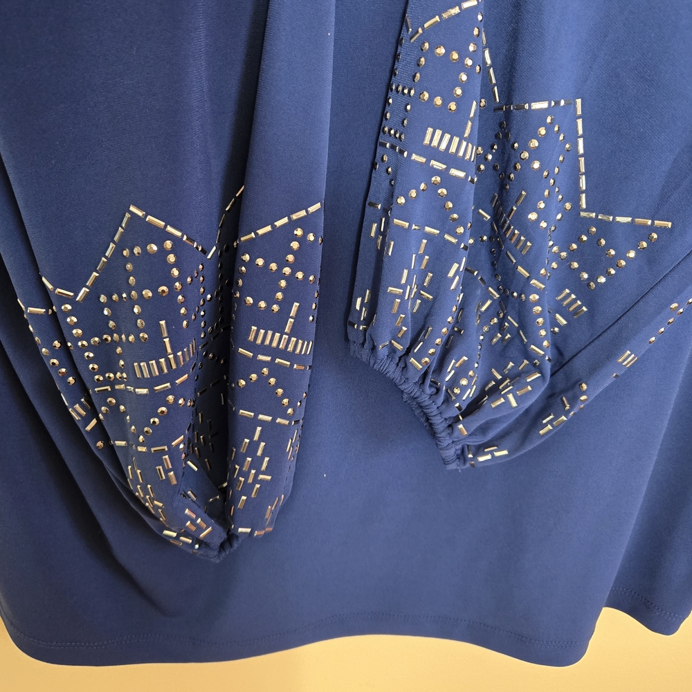 Susan Graver Royal Blue Blouse with Embellished Sleeves - Picture 2 of 3